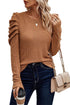 Solid Color Textured Buttoned Gigot Sleeve Top